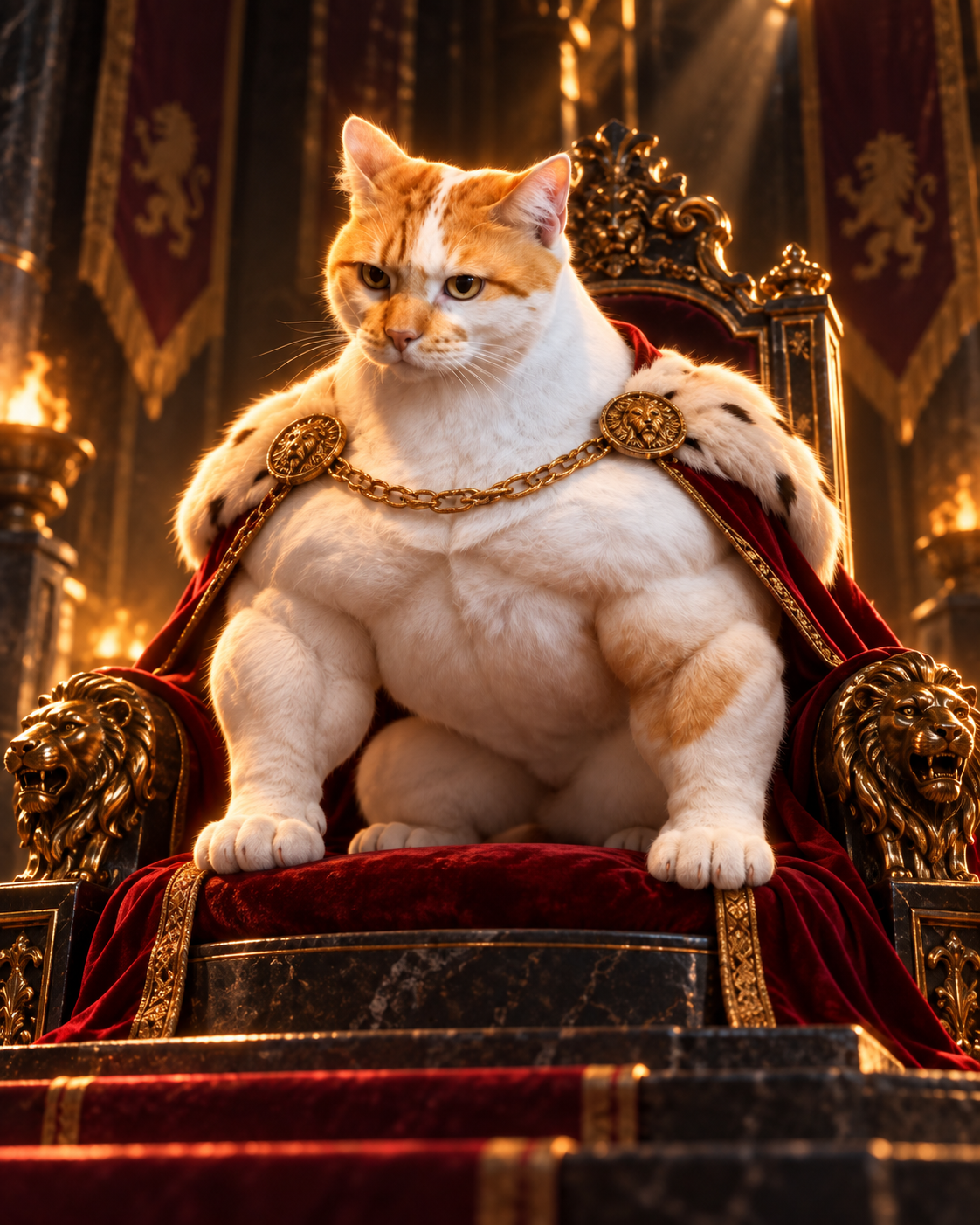 GIGA CAT sitting like a king on a throne