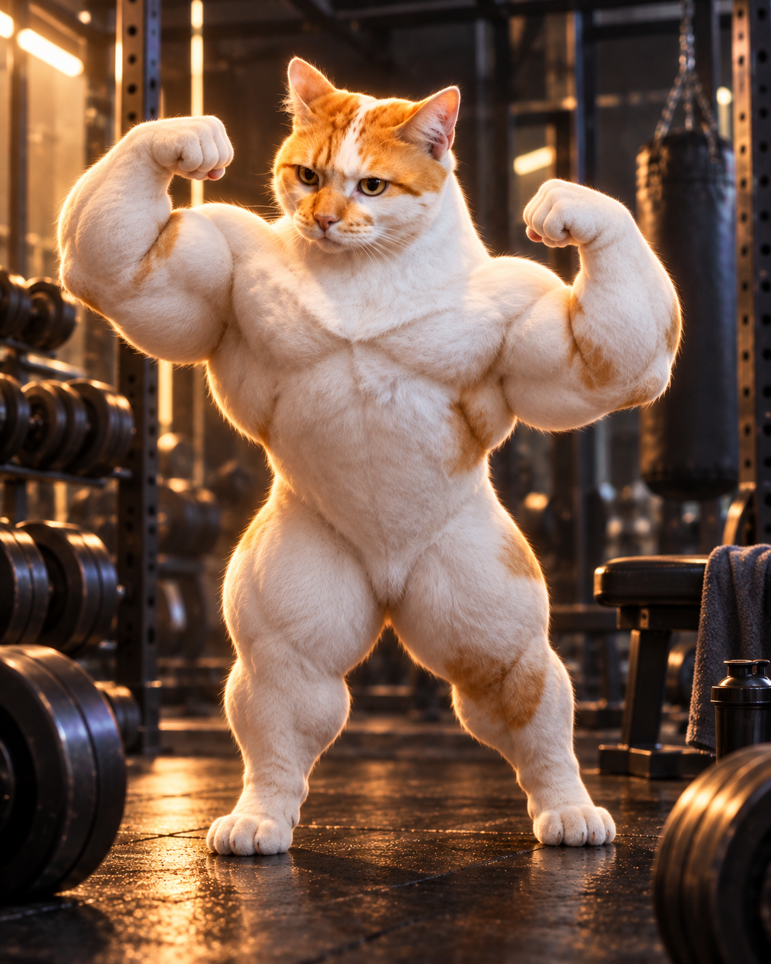 GIGA CAT flexing in the gym